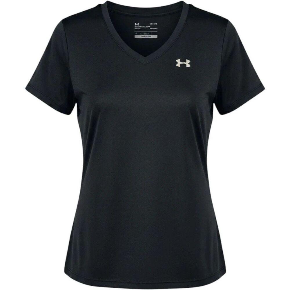 NWT Under Armour Womens HeatGear V-Neck Short Sleeve Training Shirt Black Large